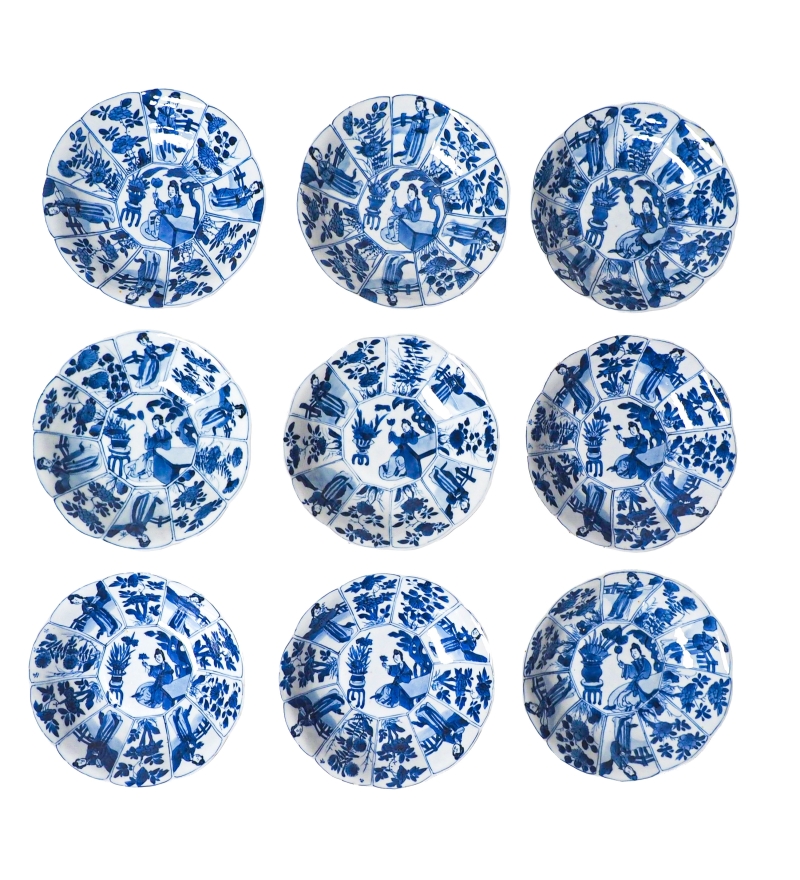 Set of 9 Kangxi saucer dishes